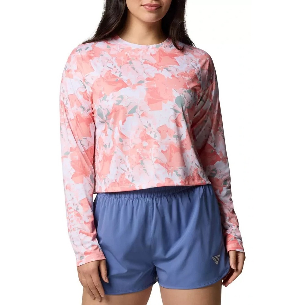Columbia Women's Size S PFG Super Tidal Light Long Sleeve Shirt UPF 40 Cropped